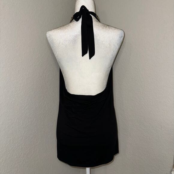 Vintage Y2K Beaded Halter Plunge Top Womens Large Strand Black Brown Boho Casual - Picture 3 of 5